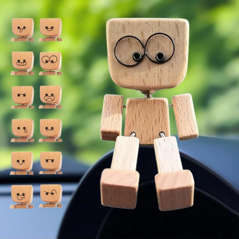 Car Accessories Oman - Shaking Man Statue Handmade Wooden Man