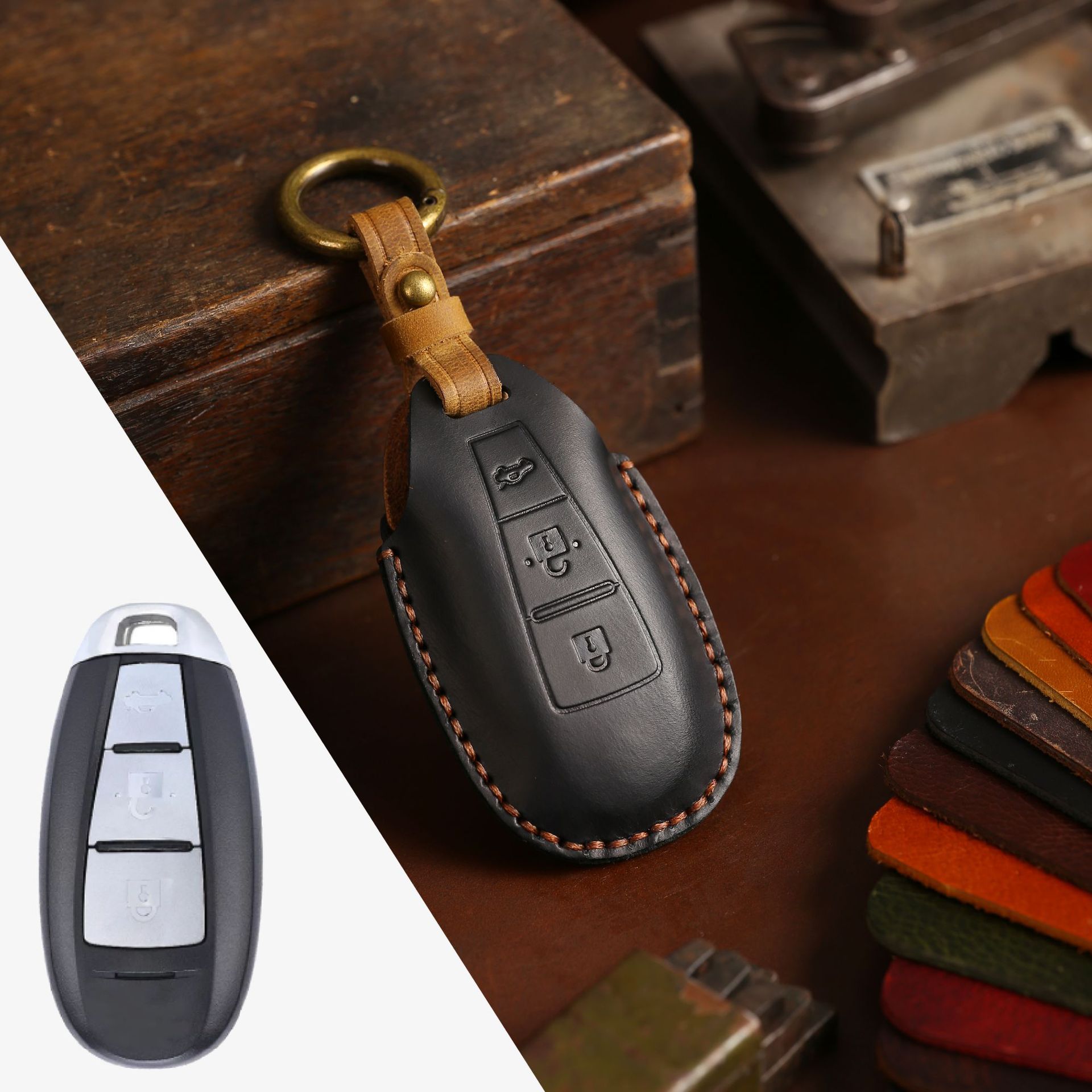 3 Bottons Leather Car Key Case - مراجعة Car Accessories Ertiga وسعره